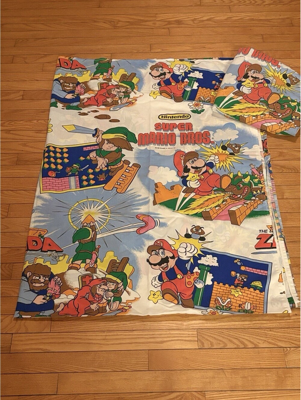 1988 Nintendo Super Mario Brothers Zelda Twin Flat And Fitted Sheet Set Vintage